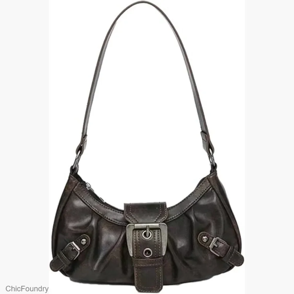 Small Hobo Shoulder Bag with Top Handle, Faux Leather, Zipper Closure